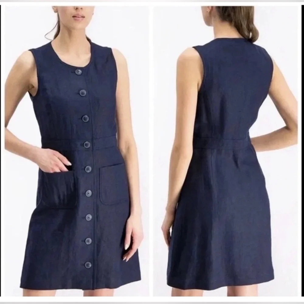 NWOT Tory Burch Navy Button-Front Linen Shift Dress Size 0